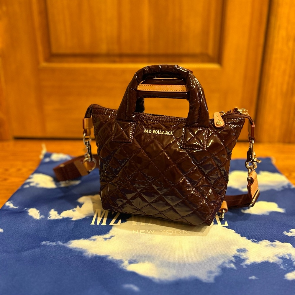 MZ Wallace Quilted Glossy Brown Mini Bag